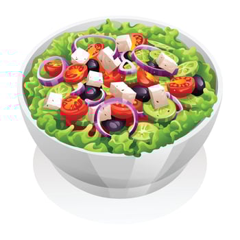 Salad with cheese and fresh vegetables vector illustration. Greek salad