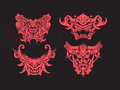 Japanese ronin oni mask, devil, demon mecha, barong illustration vector clipart, tattoo warrior, t Shirt design printable