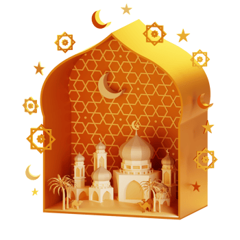 3d ramadan ornament with lantern and mosque png
