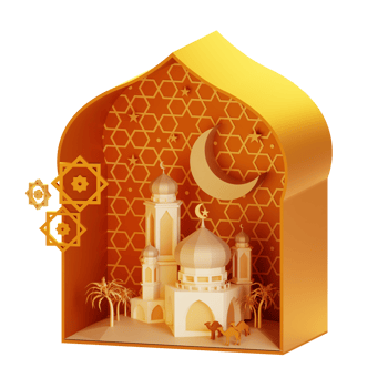 3d ramadan ornament with lantern and mosque png
