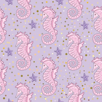 SEA HORSE Tropical Animal Seamless Pattern Vector Illustration