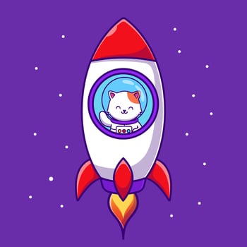 Cute Astronaut Cat Flying In Rocket Cartoon Vector Icon Illustration. Animal Technology Icon Concept Isolated Premium Vector. Flat Cartoon Style