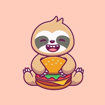 Cute Sloth Eating Burger Cartoon Vector Icon Illustration. Animal Food And drink Icon Concept Isolated Premium Vector. Flat Cartoon Style