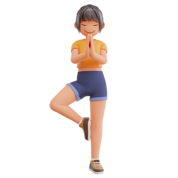 Cute girls yoga pose 3d cartoon illustration png