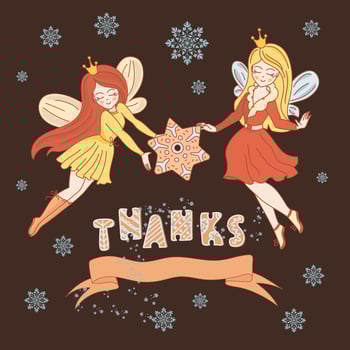 THANKSGIVING Girls Gingerbread Cartoon Vector Illustration Set