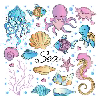 UNDERWATER KINGDOM Of Sea Animals Vector Illustration Set