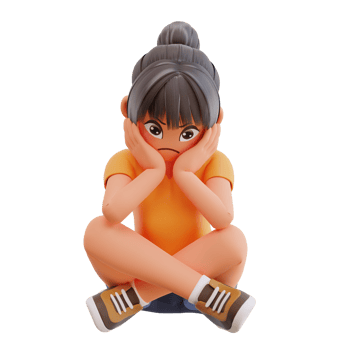 Cute girls expressing negative emotions displeased 3d cartoon illustration png