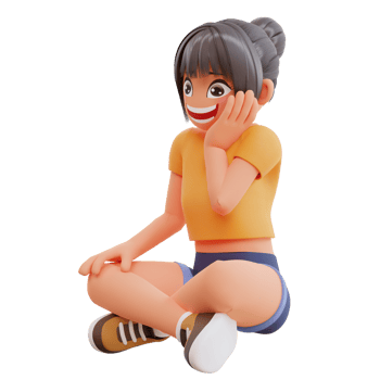 Cute girls smiling posing happy 3d cartoon illustration png