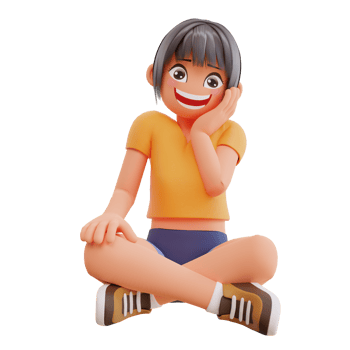 Cute girls smiling posing happy 3d cartoon illustration png