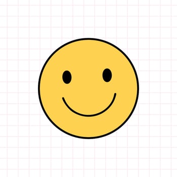 Smile face icon in the style of the 90s. Vector hand-drawn doodle illustration isolated on white background. Nostalgia for the 1990s. Perfect for cards, decorations, logo, stickers.