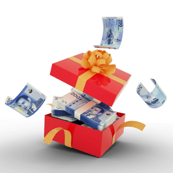 Moroccan dirham notes inside an open red gift box. Moroccan dirham inside and flying around a gift box. 3d rendering of money inside box isolated on transparent background png