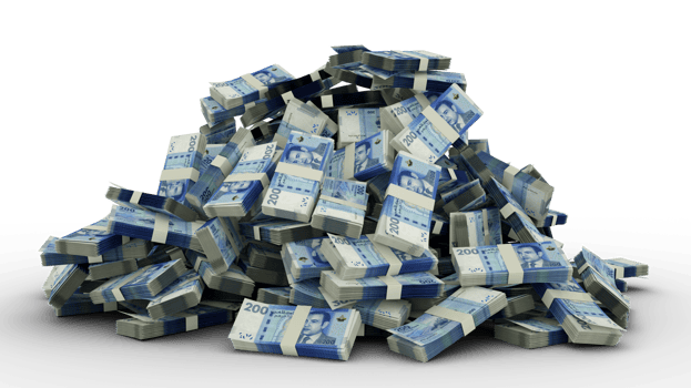 Big pile of Moroccan dirham notes a lot of money over transparent background. 3d rendering of bundles of cash png