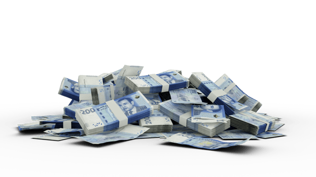 3D Stack of Moroccan dirham notes isolated on transparent background png