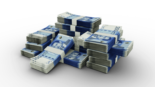 Bundles of Moroccan dirham notes. 3D rendering of bundles of banknotes png