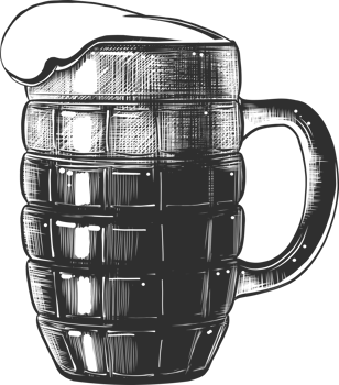PNG engraved style illustration for posters, decoration and print. Hand drawn sketch of glass of beer in monochrome isolated on white background. Detailed vintage woodcut style drawing.