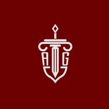 AG initial logo monogram design for legal lawyer vector image with sword and shield