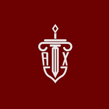 AX initial logo monogram design for legal lawyer vector image with sword and shield