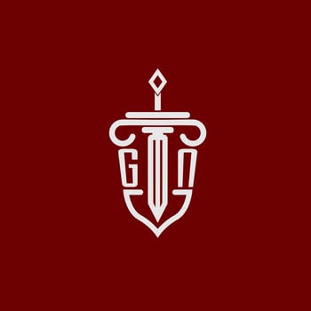GN initial logo monogram design for legal lawyer vector image with sword and shield