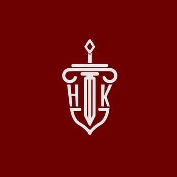 HK initial logo monogram design for legal lawyer vector image with sword and shield