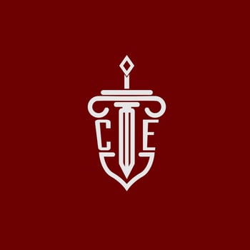 CE initial logo monogram design for legal lawyer vector image with sword and shield