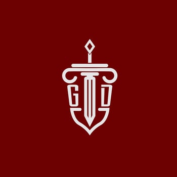 GD initial logo monogram design for legal lawyer vector image with sword and shield