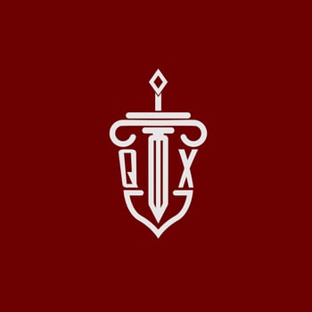 QX initial logo monogram design for legal lawyer vector image with sword and shield