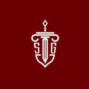 SG initial logo monogram design for legal lawyer vector image with sword and shield