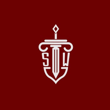 SW initial logo monogram design for legal lawyer vector image with sword and shield