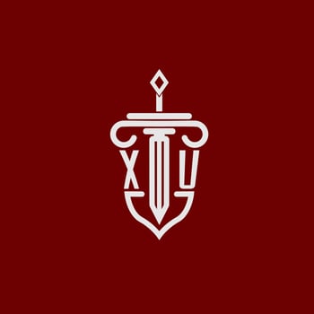 XU initial logo monogram design for legal lawyer vector image with sword and shield