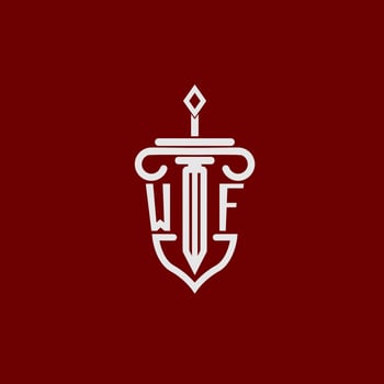 WF initial logo monogram design for legal lawyer vector image with sword and shield