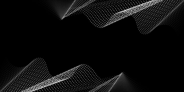 3D white particle wave pattern on a black background. Digital abstract background. Can be applied for web design, website, wallpaper, banner or cover. Vector illustration.