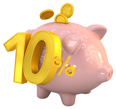 3D piggy bank with golden coin and number 10 png