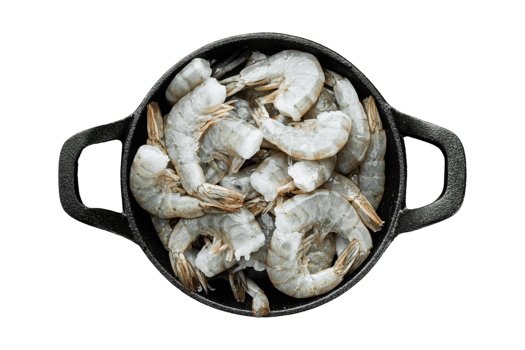 Black casserole with prawns isolated on a transparent background png