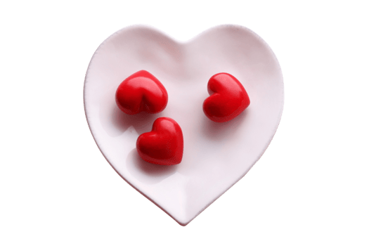 White heart plate with red hearts isolated on a transparent background png