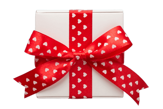 Beige box with red ribbon isolated on a transparent background png