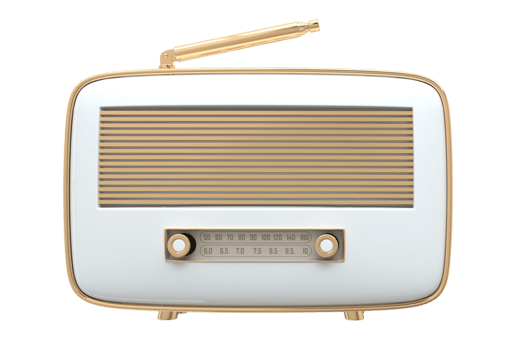 White classic radio isolated on a transparent background png