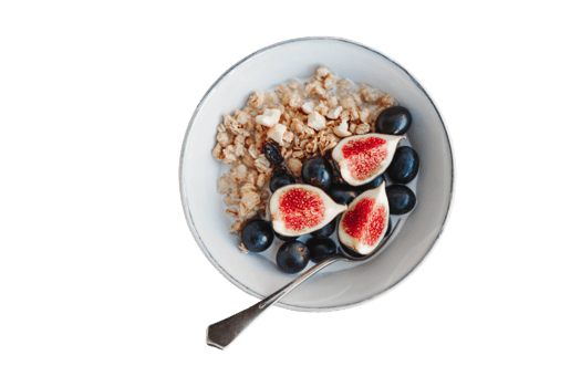 White bowl with aotmeal and figs isolated on a transparent background png