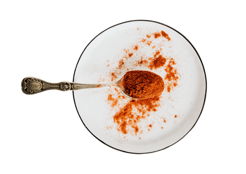 White plate and spoon with seasoning isolated on a transparent background png