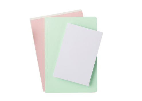 White, green and pink notebooks isolated on a transparent background png