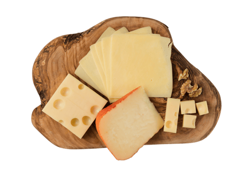Brown table with cheeses isolated on a transparent background png