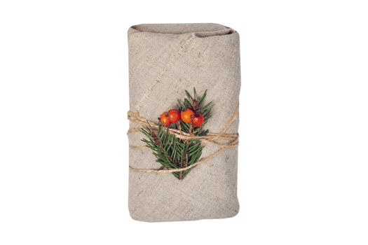Gift decorated with pine branch isolated on a transparent background png