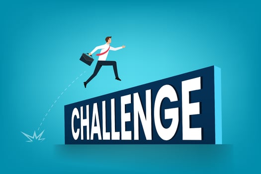 Overcome obstacles or motivation to solve problem and lead company achievement concept, confident businessman leader jump high over challenge wall, vector