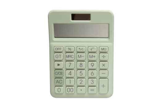 Green calculator isolated on a transparent background png