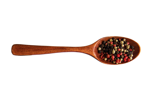 Wooden spoon with pepper isolated on a transparent background png