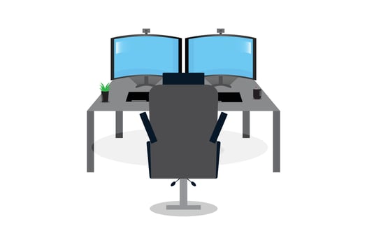 Computer table flat vector illustration.