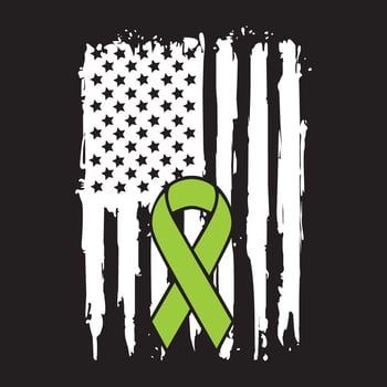 Lymphoma Awareness, Lime Green Ribbon, American Fag symbol isolated on white vector illustration