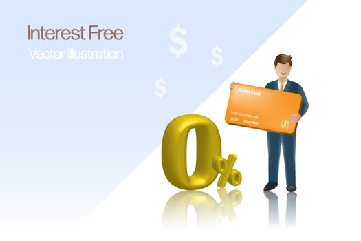 Businessman holding credit card with 0 percent interest free. Financial, banking promotion for commercial campaign shopping, digital marketing on web banner, template. vector