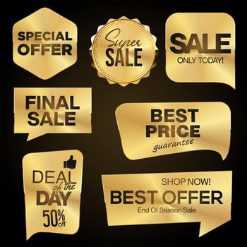 Super sale gold and white retro badges and labels collection vector