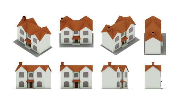 3d rendering of simple lowpoly mansion house from top angle orthographic view png