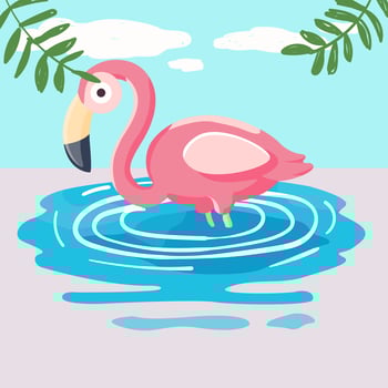 Pink flamingo in the pool. Vector illustration in cartoon style.